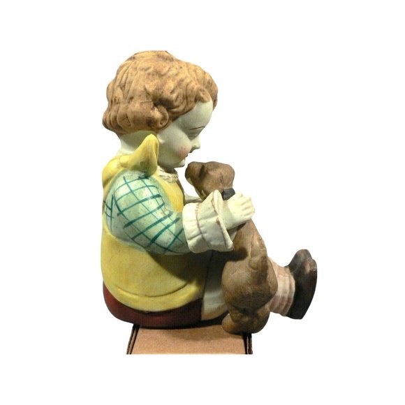 Bisque Boy Figurine Hand Painted matte finish with dog Japan - Picture 3 of 9